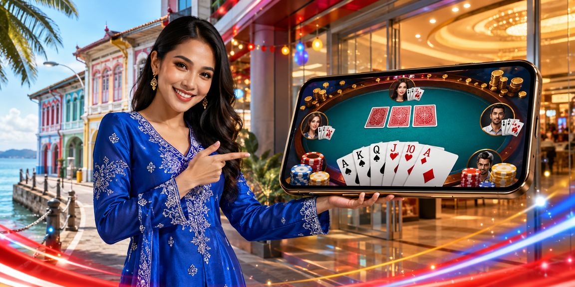 Pemain Teen Patti Pulau Pinang berbaju kurung menikmati permainan dalam suasana tradisional
